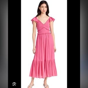 LoveShackFancy Pink Flutter-Sleeve Smocked Maxi Dress